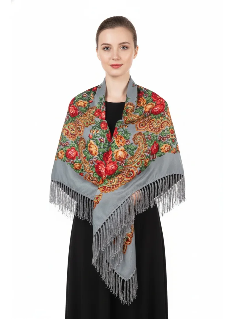 بيداني شال فضي بنقوش الزهور من روسلانا